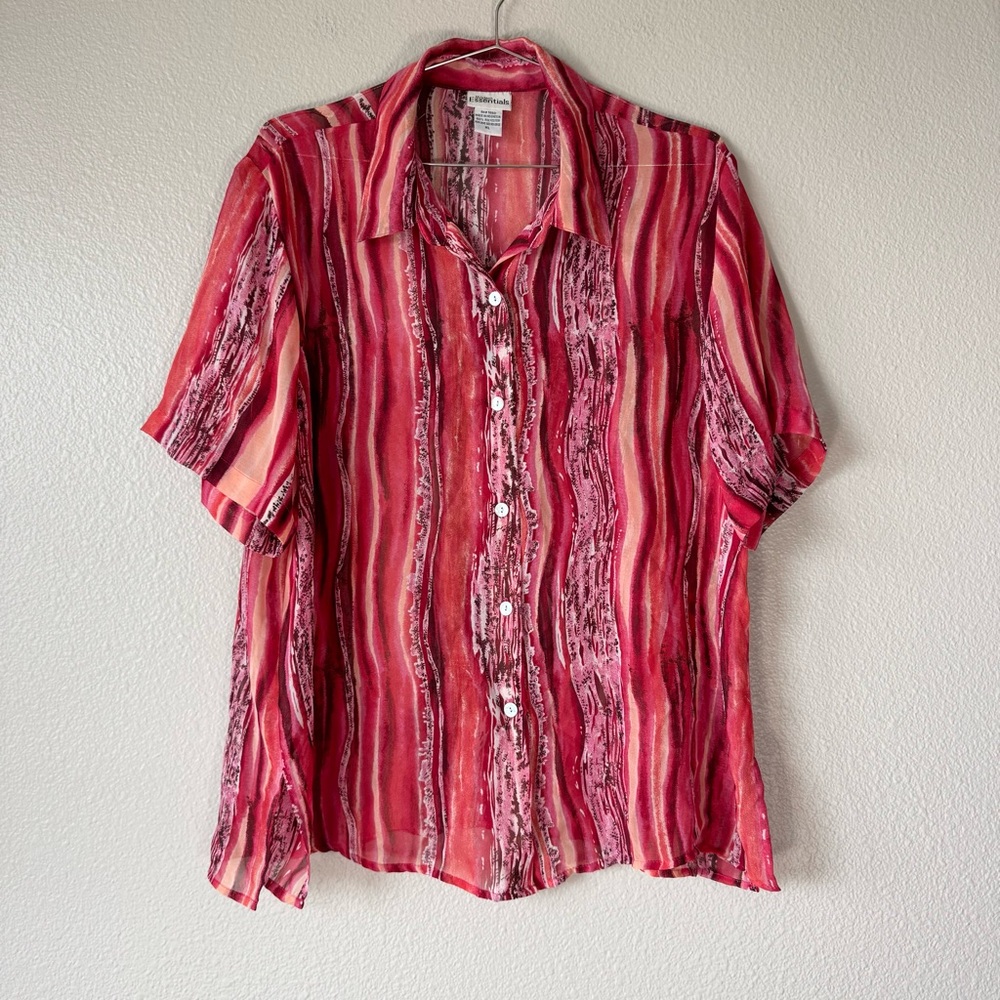 Vintage Modern Essentials Shirt Button Up Sheer Retro Artsy Abstract 90s
